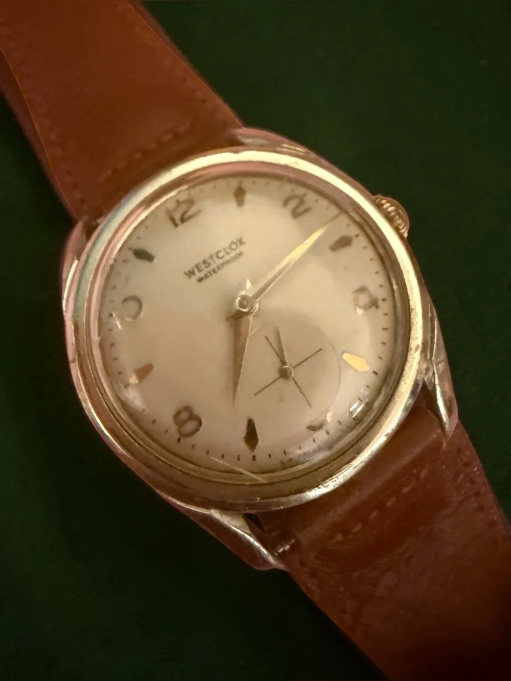 Vintage Westclox Waterproof Mechanical Watch Sub Seconds Art Deco Dial Running